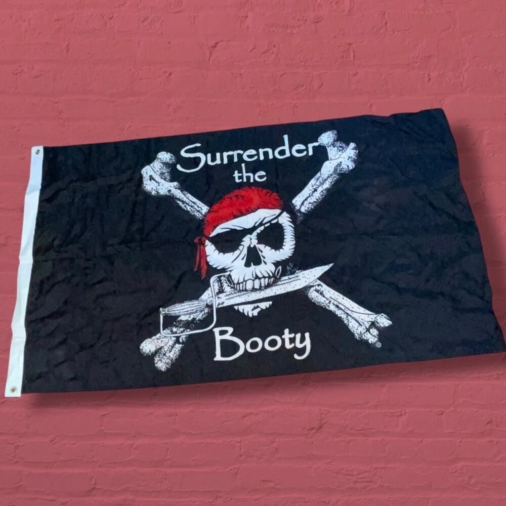Surrender The Booty Pirate Flag 58x33 Jolly Roger Banner Party Decor Grommets